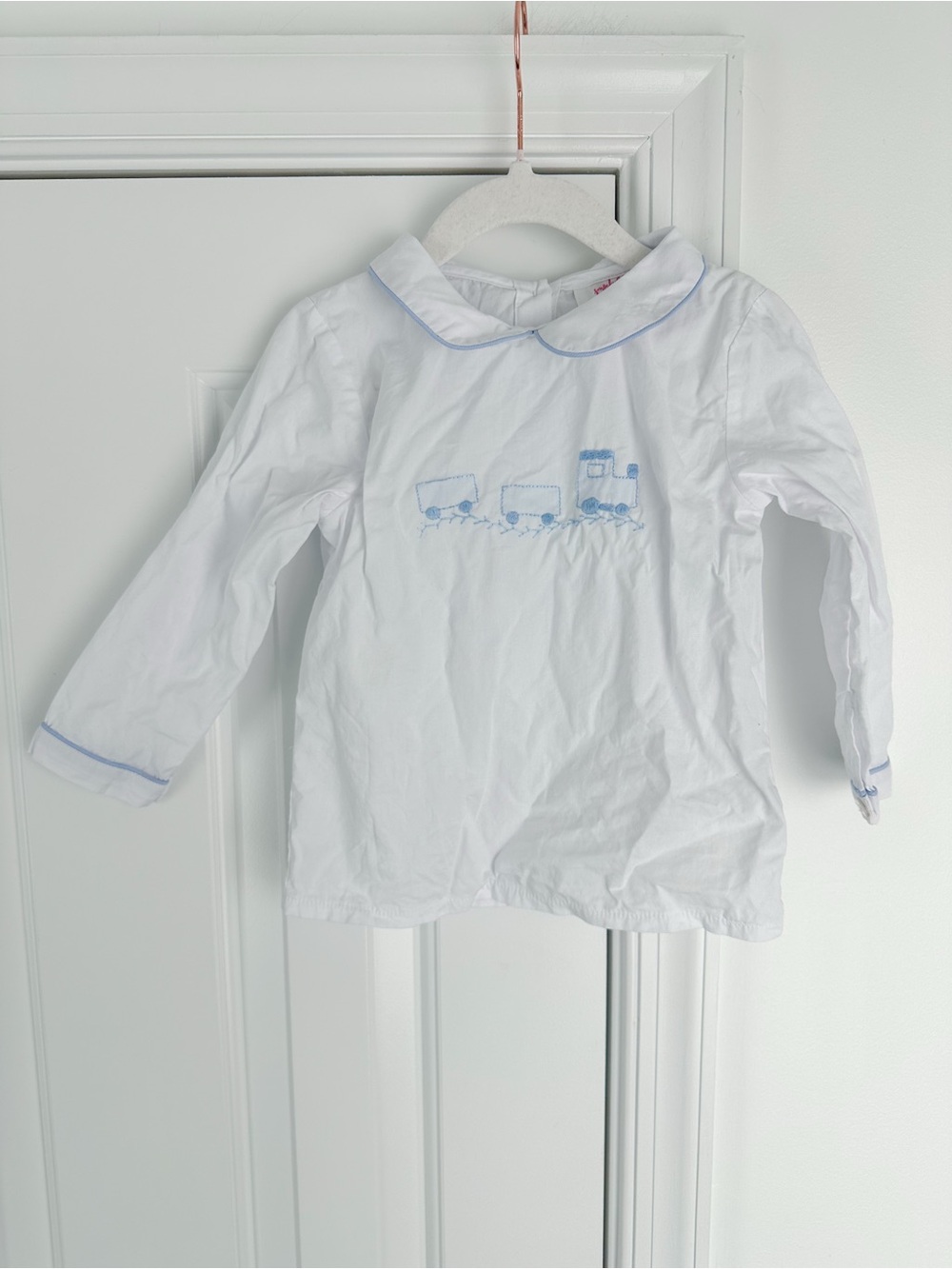 Cecil and Lou embroidered train long sleeve Peter Pan collar shirt 3T